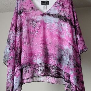 Ladies plus size 1X Women's Alex Evenings blouse, light and dark pink